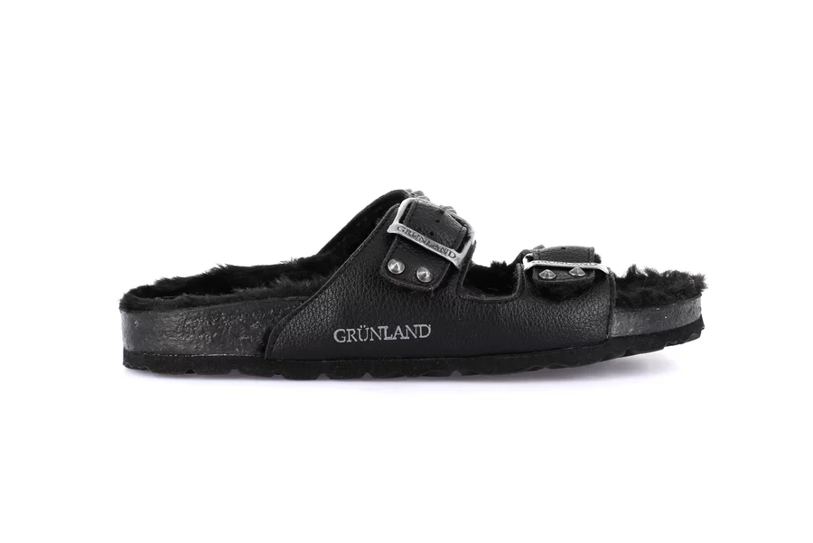 Double buckle slipper with studs | SARA CB2009 - BLACK | Grünland