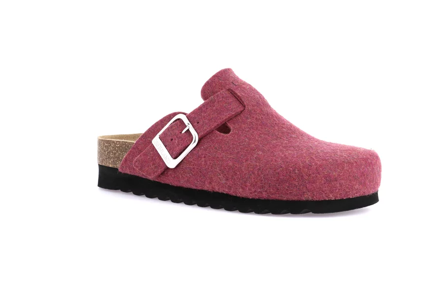 Slipper in wool felt and natural cork | HOLA CB2241 - MAGENTA | Grünland