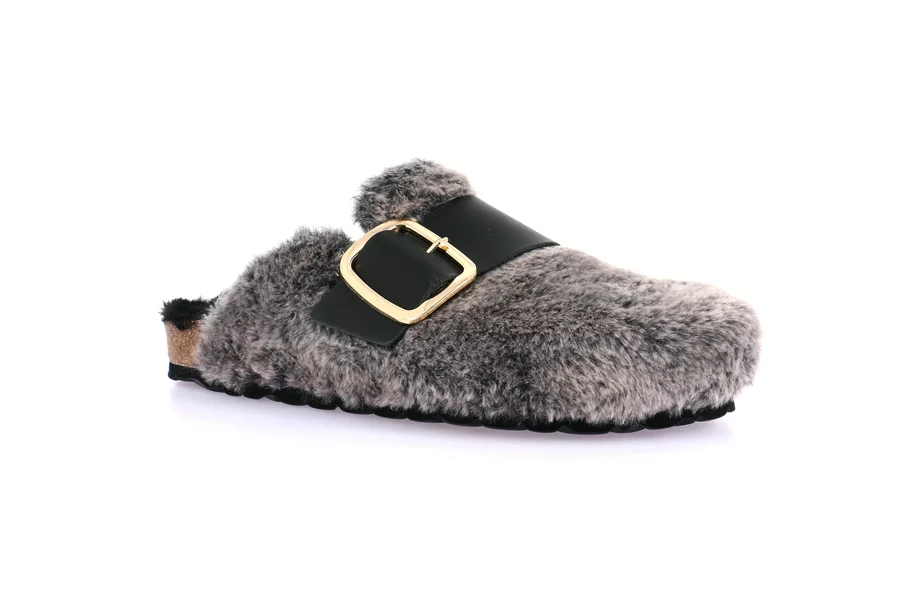 Slipper with soft plush animalier | SARA CB2246 - NERO-MULTI | Grünland