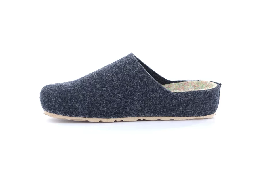 Recycled felt slipper with cork wedge | LESS CB2273 - BLU-PIETRA | Grünland