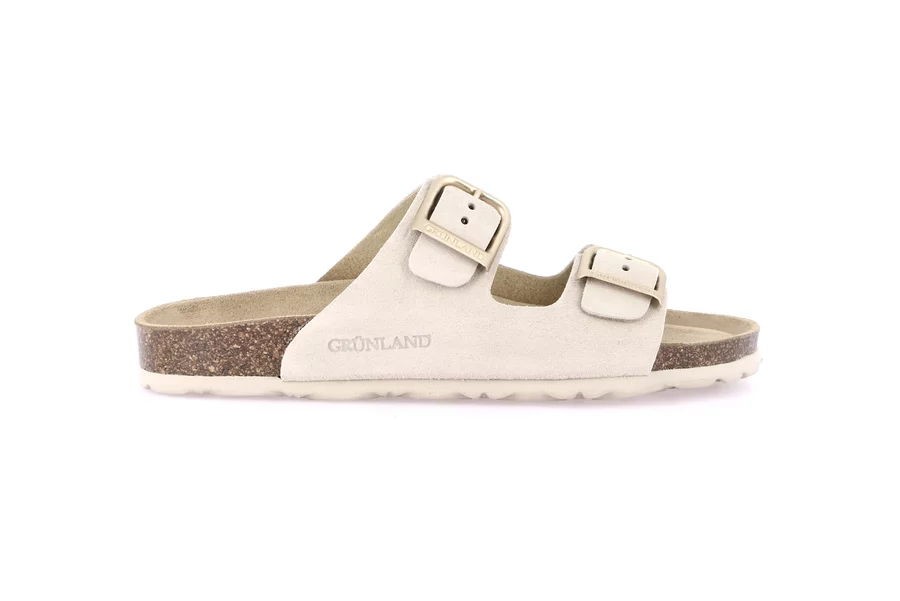 Women's slipper with double band in suede | SARA CB2631 - LATTE | Grünland