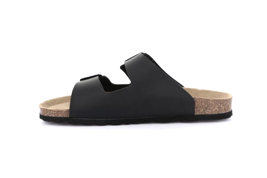 Double buckle slipper for women | SARA CB4018 - BLACK | Grünland
