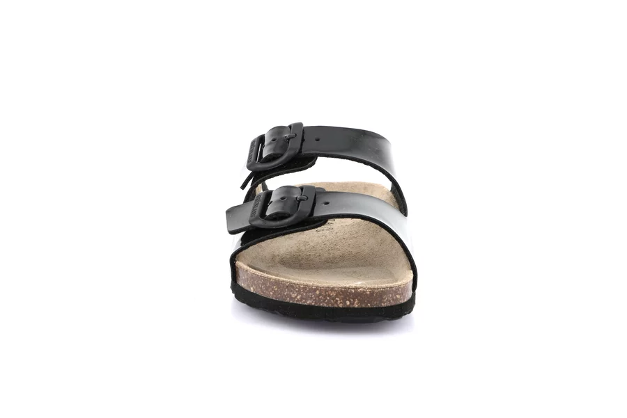 Patent leather double buckle slipper | SARA CB4035 - NERO-NERO | Grünland