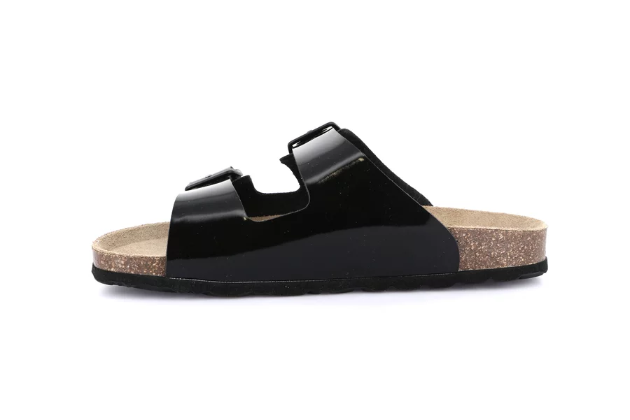 Patent leather double buckle slipper | SARA CB4035 - NERO-NERO | Grünland