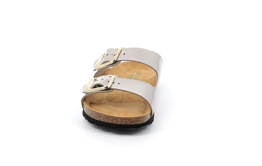 Double buckle slipper in patent leather | SARA  CB9036 - BRONZO | Grünland