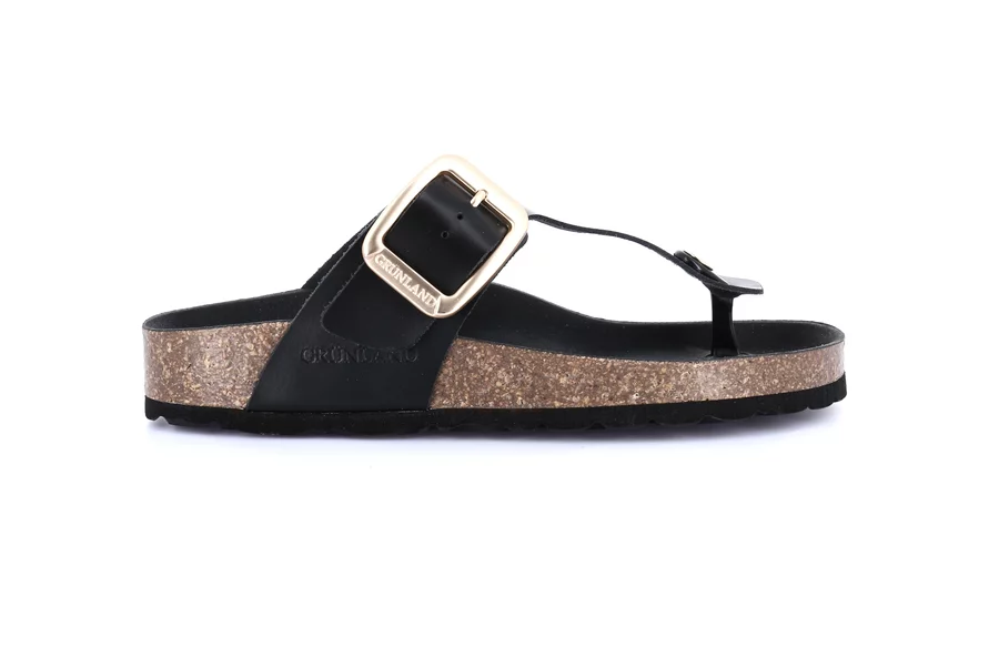 Cork flip-flops with maxi buckle CC0208 - BLACK | Grünland
