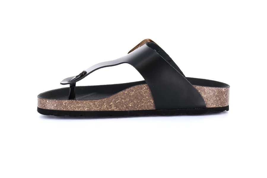 Cork flip-flops with maxi buckle CC0208 - BLACK | Grünland