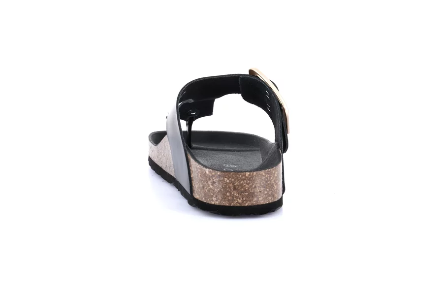 Cork flip-flops with maxi buckle CC0208 - BLACK | Grünland