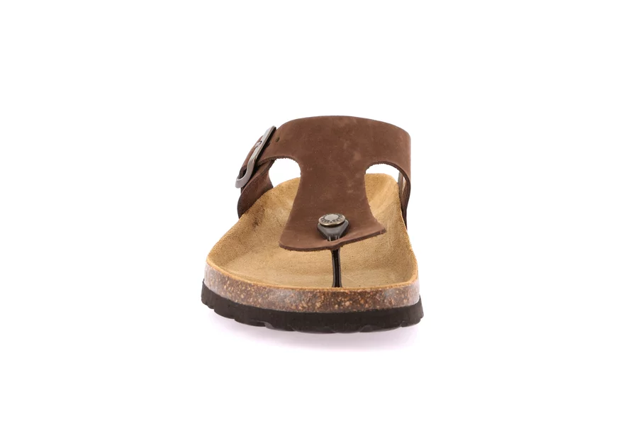 Men's flip-flop slipper in leather | BOBO CC3007 - BROWN | Grünland