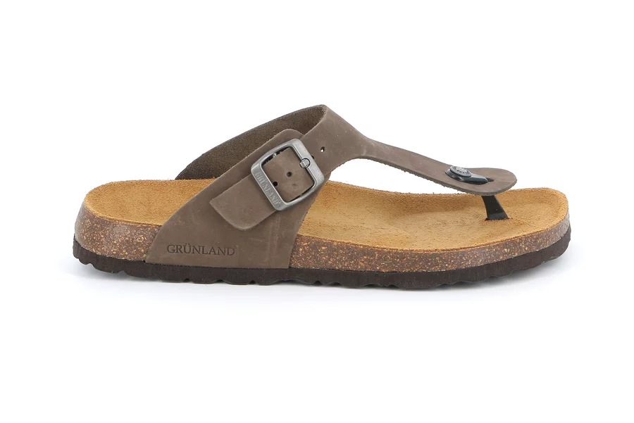 Men's flip-flop slipper in leather | BOBO CC3007 - TAUPE | Grünland