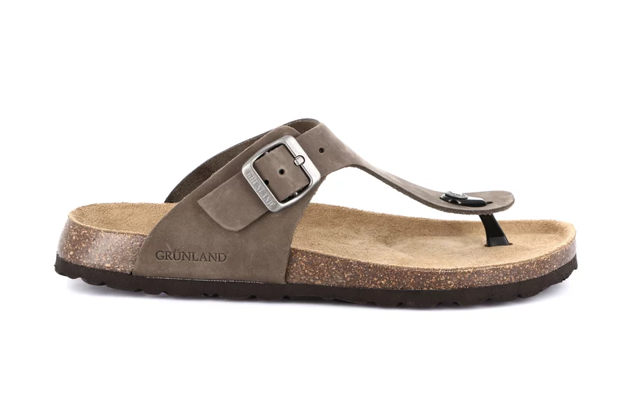 Men's flip-flop slipper in leather | BOBO CC3007 - TAUPE | Grünland