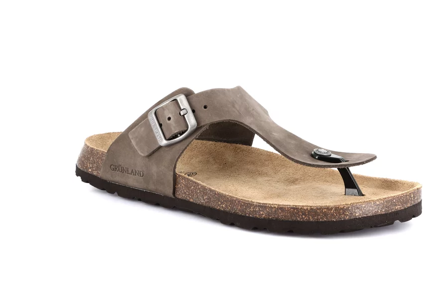 Men's flip-flop slipper in leather | BOBO CC3007 - TAUPE | Grünland