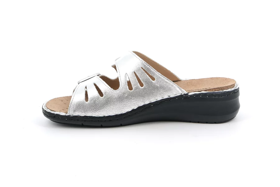 Comfort slipper in leather | DAMI CE0255 - SILVER | Grünland
