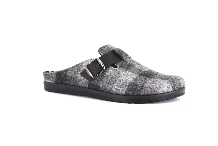 Check-pattern slipper with buckle | PONE CE0767 - BLACK | Grünland