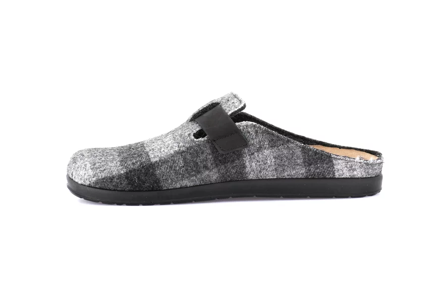 Check-pattern slipper with buckle | PONE CE0767 - BLACK | Grünland