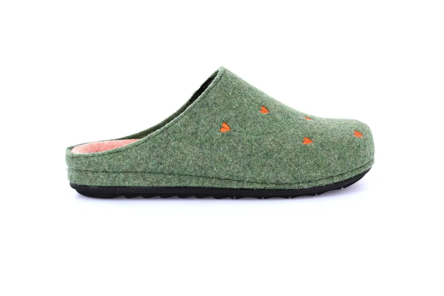 Grunland Ciabatte Basic In Vera Lana Feltro Per Donna - Colore Beige-Verde, Modello RAMA CI2618, Comode E Calde