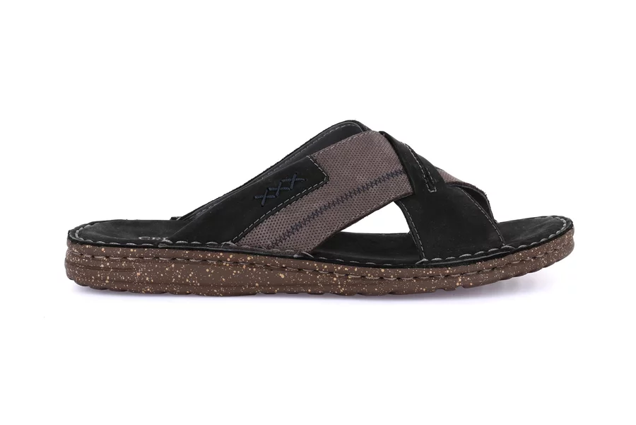 Slipper with crossed bands | LAPO CI1888 - NERO-PIOMBO | Grünland