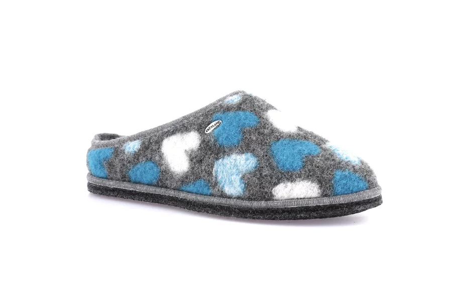 Slipper 100% wool felt | KLOS CI1902 - ANTRACITE-AZZURRO | Grünland