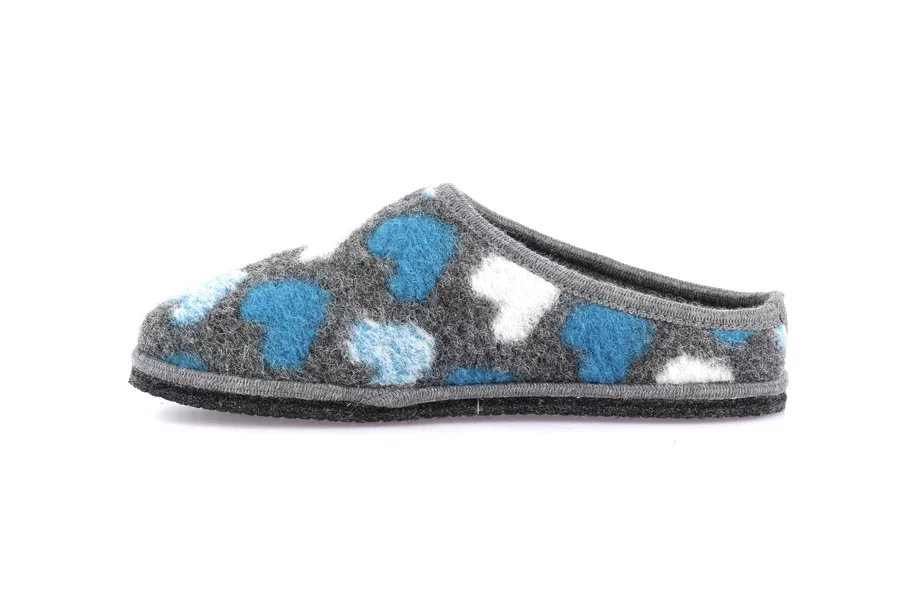 Slipper 100% wool felt | KLOS CI1902 - ANTRACITE-AZZURRO | Grünland