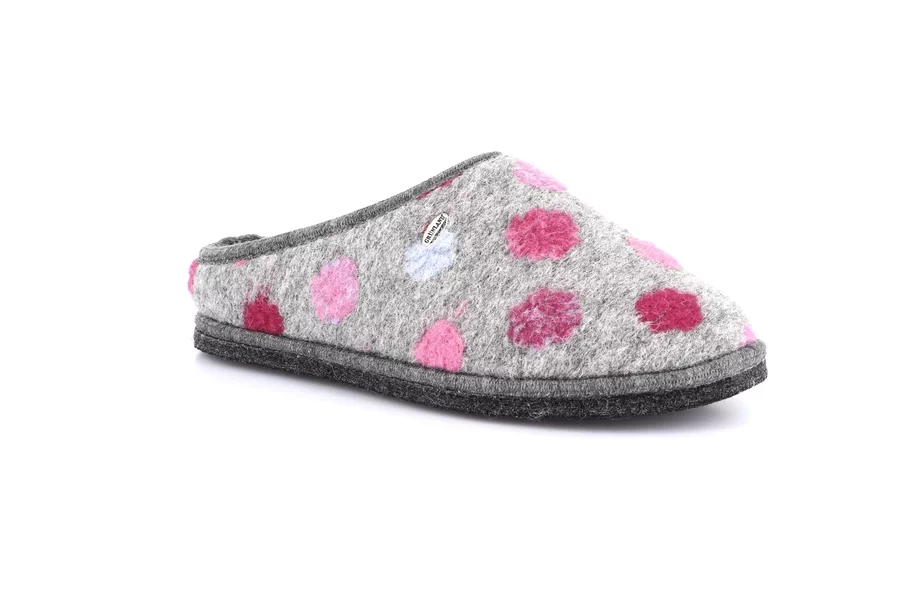 Slipper 100% wool felt | KLOS CI1902 - ANTRACITE-FUXIA | Grünland