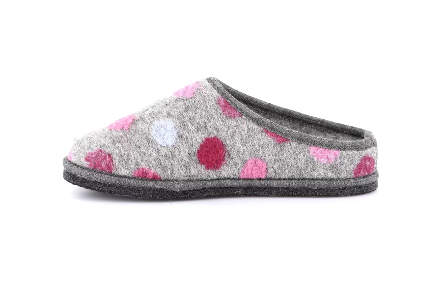 Slipper 100% wool felt | KLOS CI1902 - ANTRACITE-FUXIA | Grünland