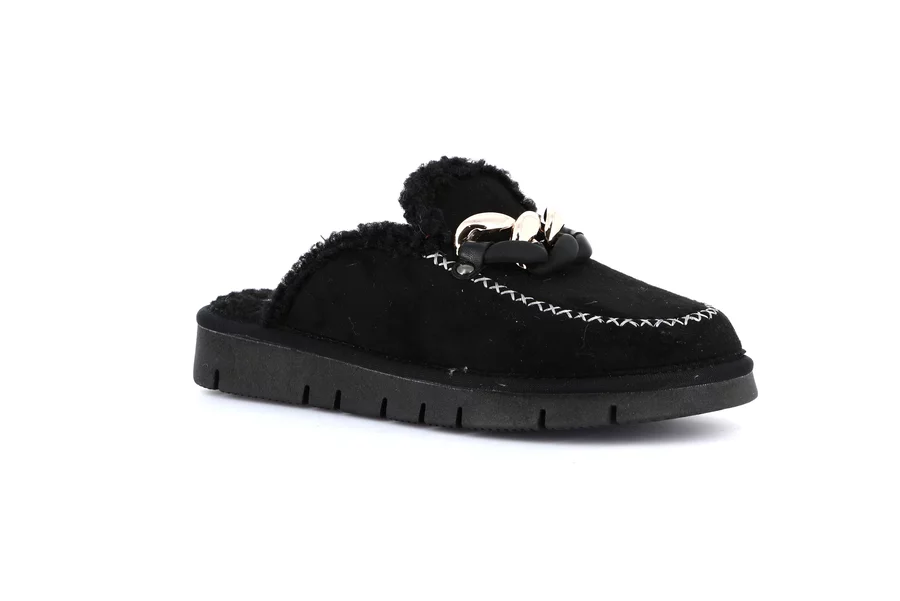 Suede slipper with chain | LOXI CI2608 - BLACK | Grünland