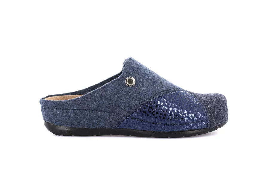 Recycled wool slipper with wedge | PRAU CI2966 - BLU-MULTI | Grünland