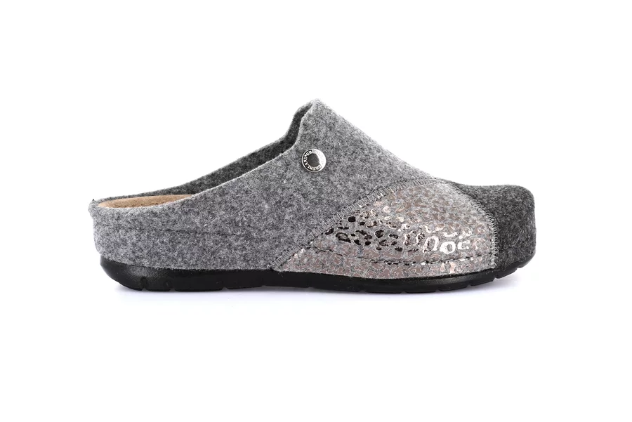 Recycled wool slipper with wedge | PRAU CI2966 - GRIGIO-MULTI | Grünland