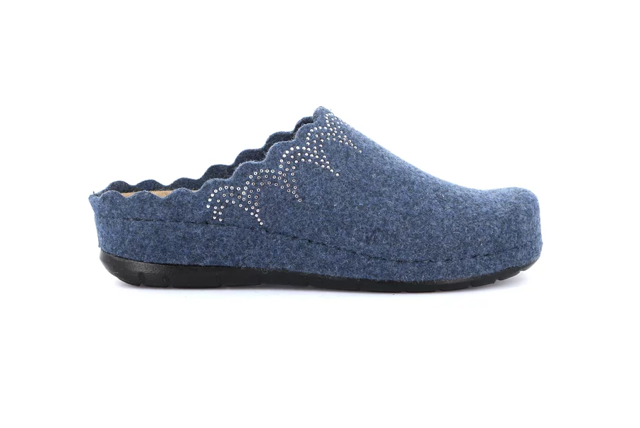 Recycled wool slipper with wedge | PRAU CI2967 - BLUE | Grünland