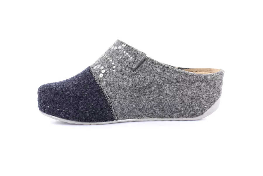 Recycled wool slipper with wedge | RAPY CI2969 - GRIGIO-NAVY | Grünland