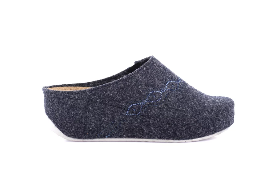 Recycled wool slipper with wedge | RAPY CI2970 - NAVY | Grünland