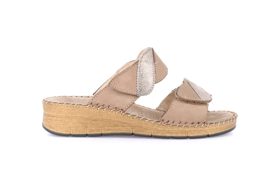 Double band slipper with handmade stitching | PAFO CI3001 - TAUPE | Grünland