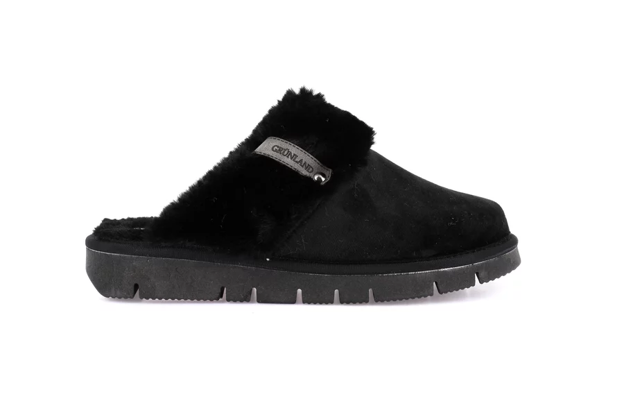 Slipper with Eco-fur LOXI CI3023 - BLACK | Grünland