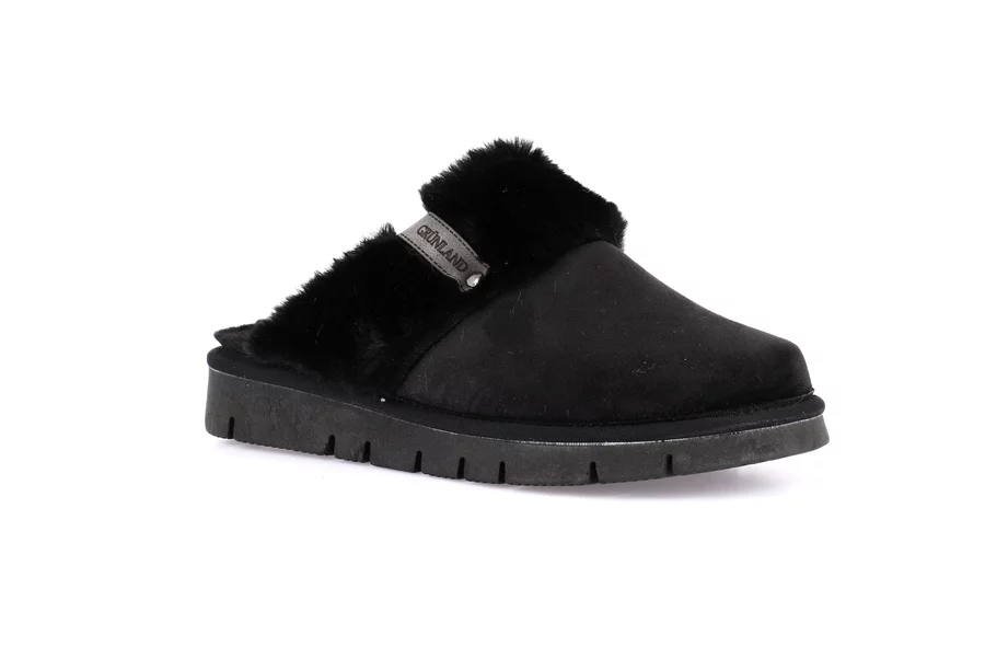 Slipper with Eco-fur LOXI CI3023 - BLACK | Grünland