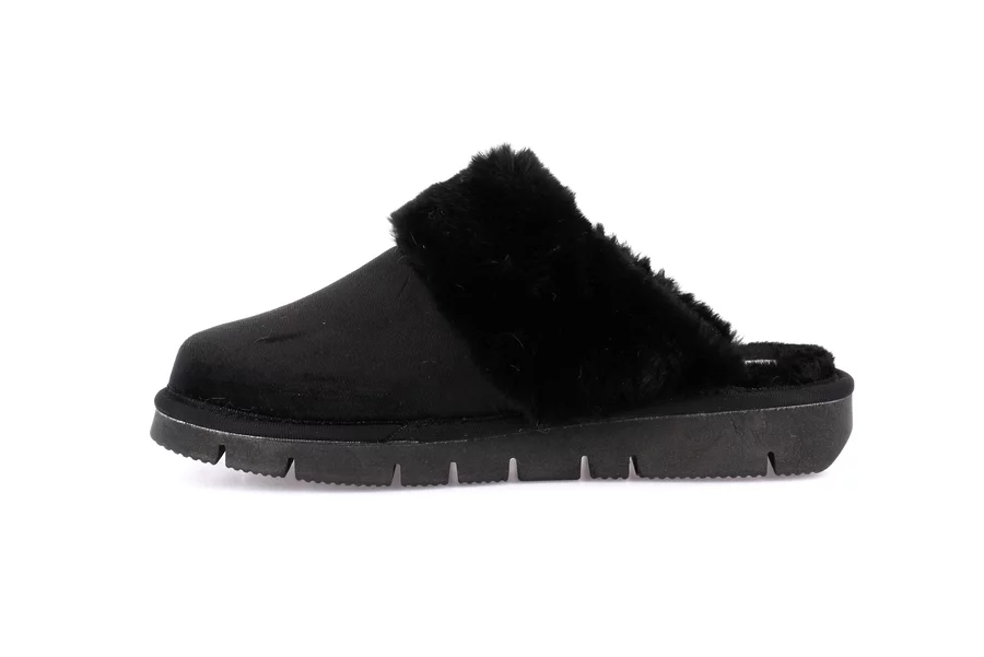 Slipper with Eco-fur LOXI CI3023 - BLACK | Grünland