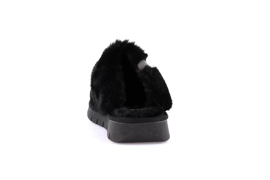 Slipper with Eco-fur LOXI CI3023 - BLACK | Grünland