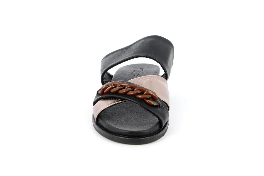 Leather multi-band slipper | FEBE CI3164 - NERO-BRONZO | Grünland