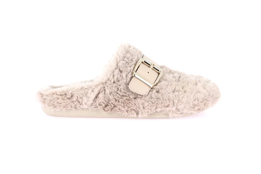 Plush slipper with buckle | GLES CI3177 - BEIGE | Grünland