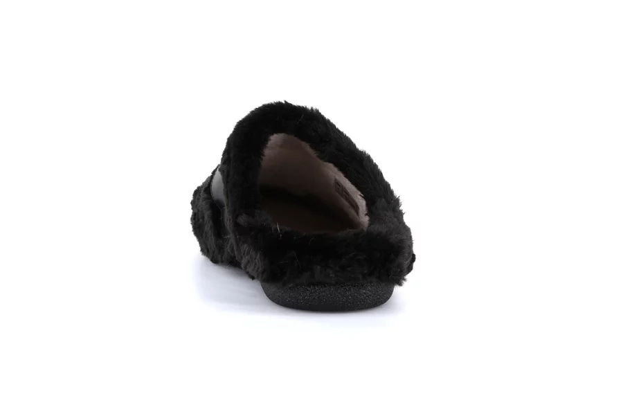 Plush slipper with buckle | GLES CI3177 - BLACK | Grünland