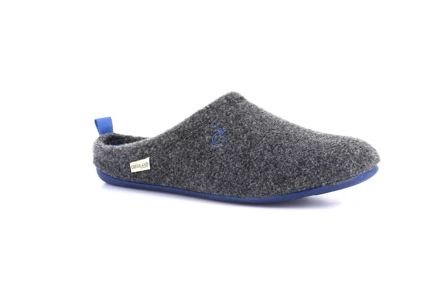 Men's slipper with coloured sole | LECY CI3196 - ANTRACITE-ROYAL | Grünland