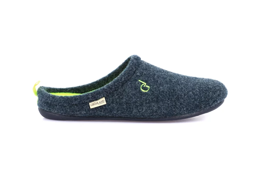 Men's slipper with coloured sole | LECY CI3196 - BLU-LIME | Grünland