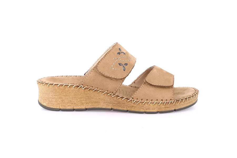 Double band slipper with handmade stitching | PALO CI3611 - TAUPE | Grünland