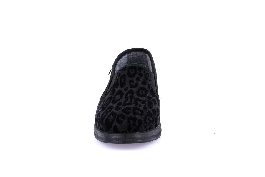 Pantofola in velluto animalier | IRAE PA1140 - NERO | Grünland