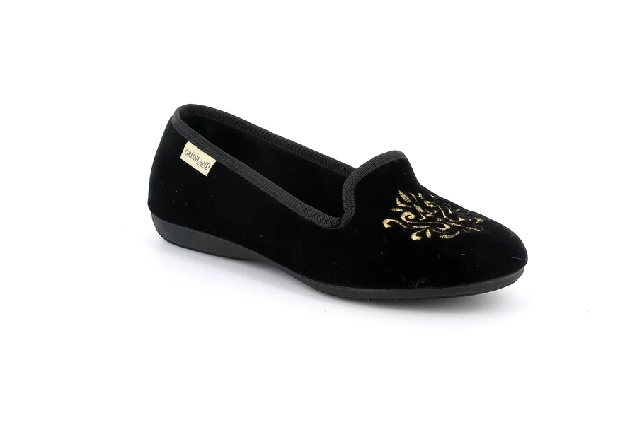 TAXI Slipper with embroidery PA1221 - BLACK | Grünland
