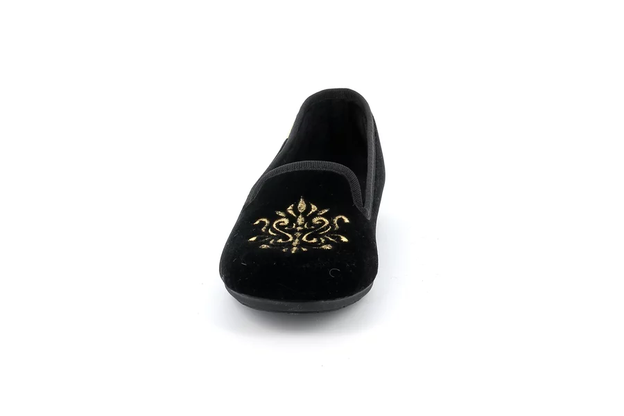 TAXI Slipper with embroidery PA1221 - BLACK | Grünland