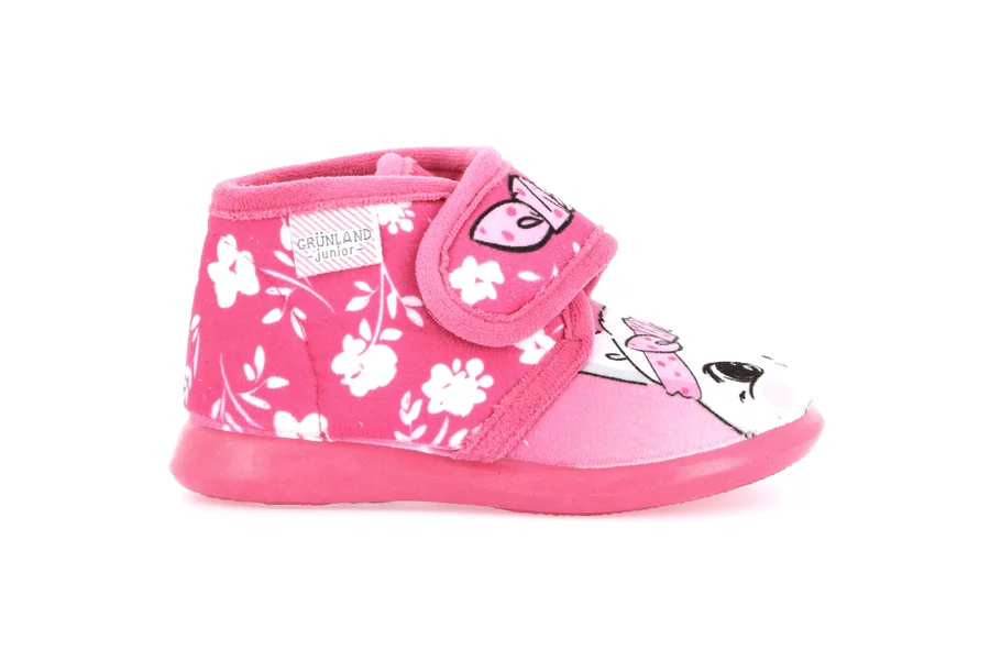 Junior Pantoffel mit Print und Klettverschluss PA1242 - FUCHSIA | Grünland Junior