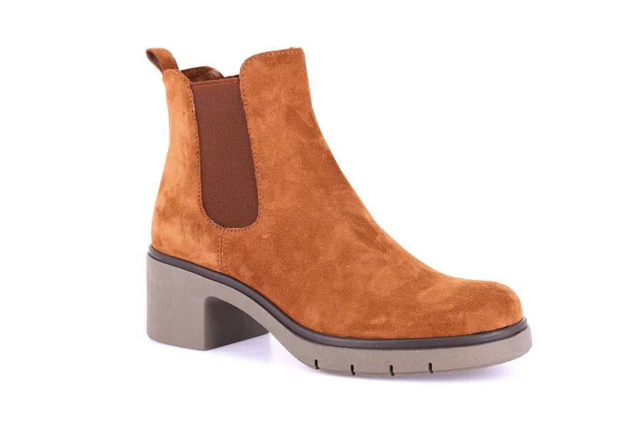 Chelsea-Stiefelette aus Veloursleder mit Blockabsatz | ROLA