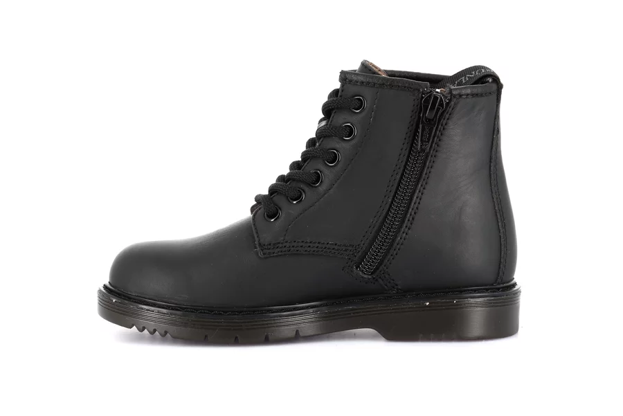 Ankle boot in leather with side zipper | TABA PO2302 - BLACK | Grünland Junior