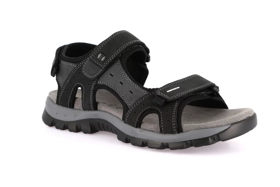 Men's sporty leather sandal | MELT SA0236 - BLACK | Grünland