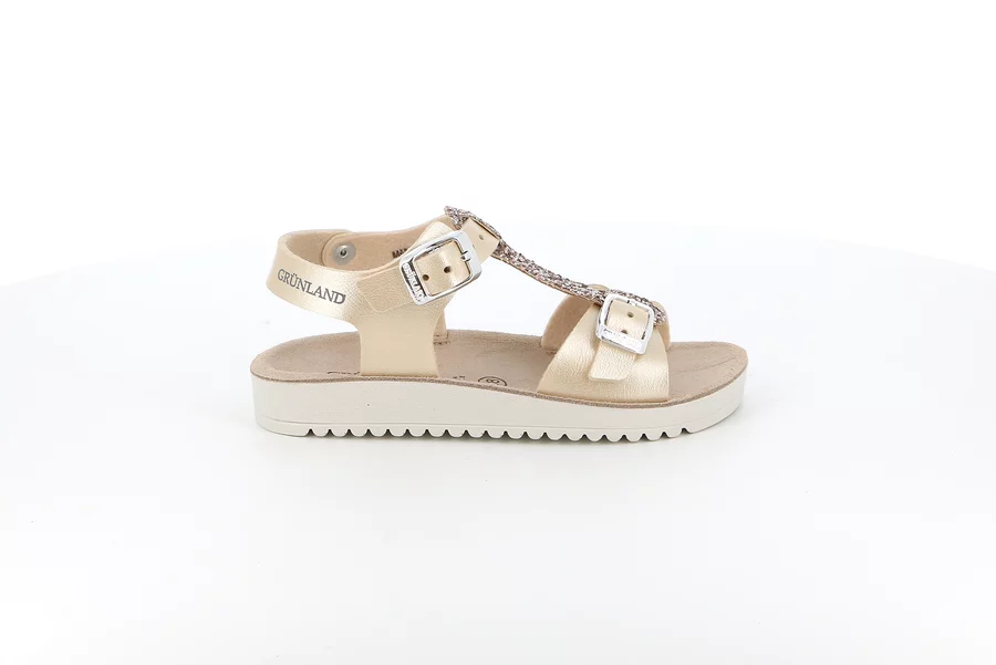 Sandale mit doppelter Schnalle und T-Bar | GRIS SA1504 - SABBIA-PLATINO | Grünland Junior